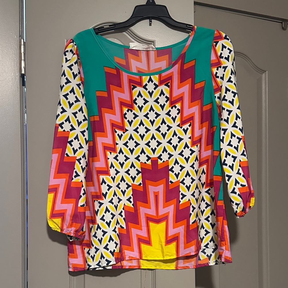 Peach Love California Multicolor Geometric Blouse